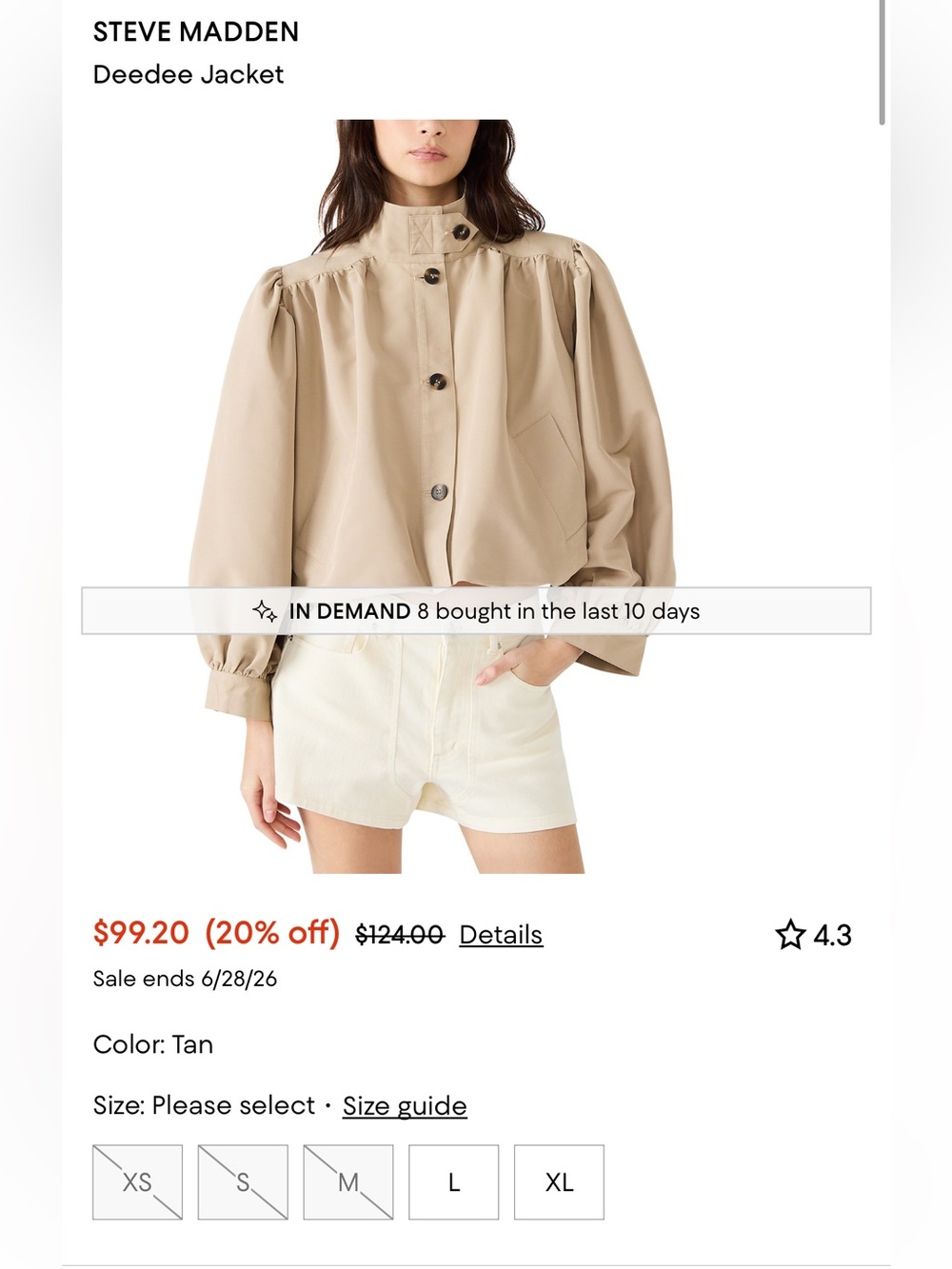 NEW! With tags Steve Madden cropped bubble waist trench jacket
